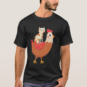 T-shirt Chat Drôle Cavalier Amoureux de Poulet Caprice Cha