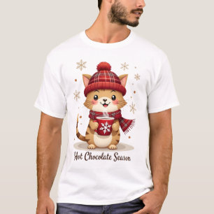 T-shirt Chat Drôle Chocolat Chaud Saison Joyeux Noël Maman