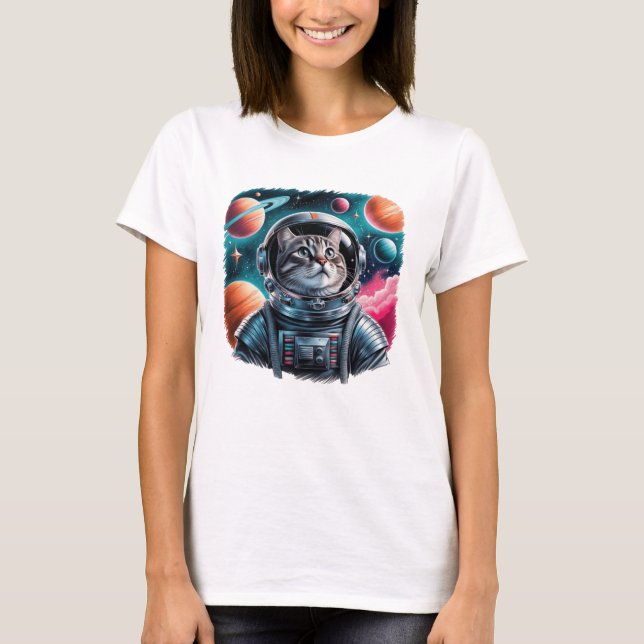 T-shirt Chat drôle d'astronaute dans l'espace (Devant)