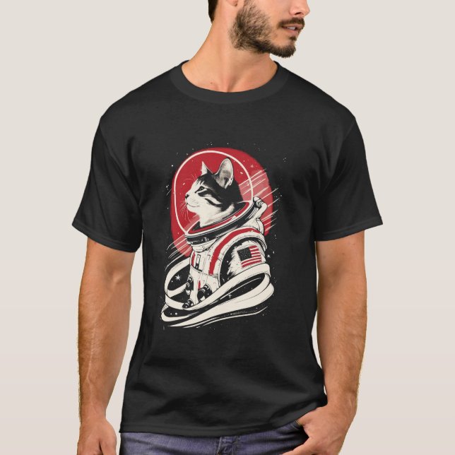 T-shirt Chat drôle d'astronaute spatial Hommes Femmes Enfa (Devant)