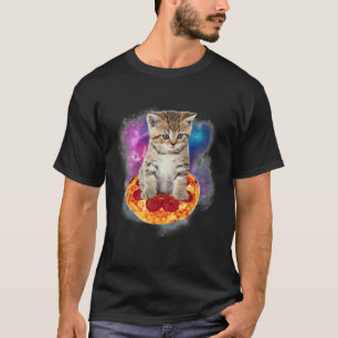 T-shirt Chat drôle de galaxie Chat spatial Mange Pizza et