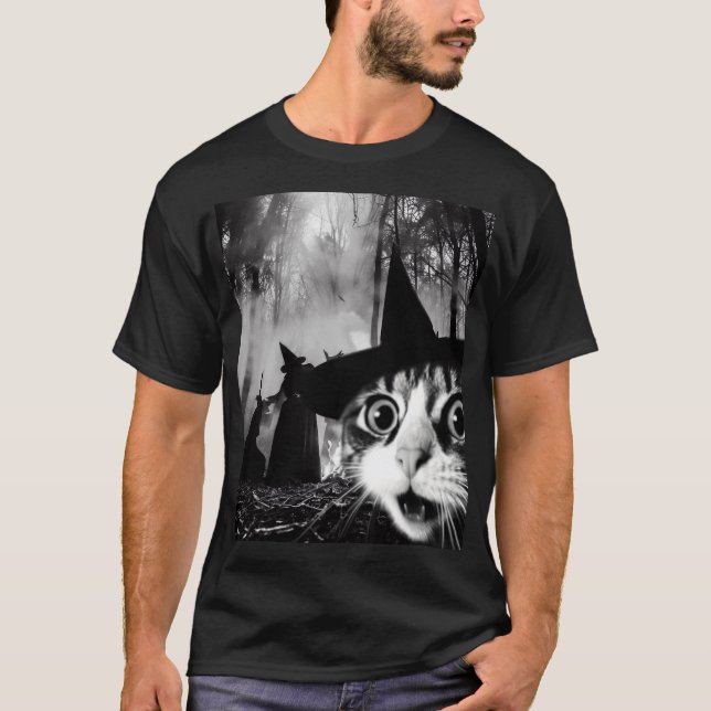 T-shirt Chat drôle Halloween Chat Éffrayant Selfie et sorc (Devant)