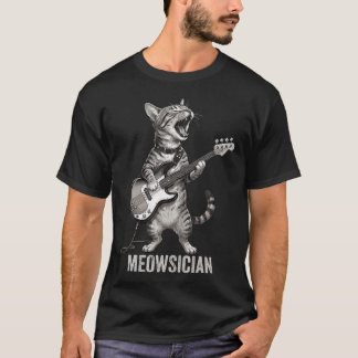 T-shirt Chat Drôle Jouant de la Guitare Basse Meowsicien J