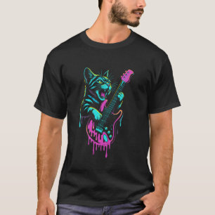 T-shirt Chat Drôle Jouant du Rock and Roll au Guitare Drip