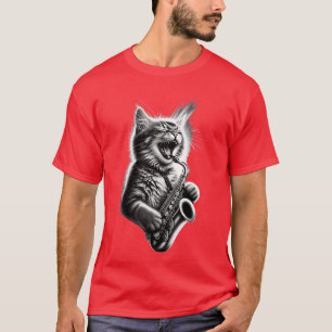 T-shirt Chat drôle jouant du saxophone Jazz Sa Musicien Sa