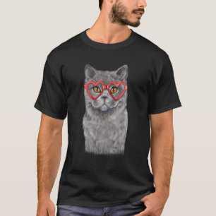 T-shirt Chat Drôle Lunettes de cœur Saint Valentin British