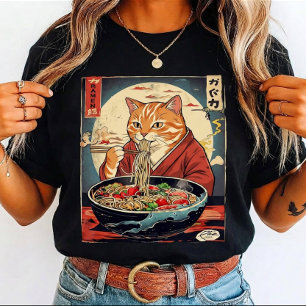 T-shirt Chat drôle mangeant des ramen japonais pour les am