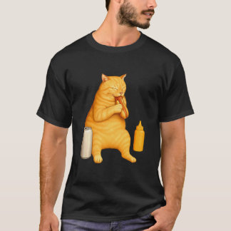 T-shirt Chat Drôle Mangeant un Hot Dog pour les Amateurs d