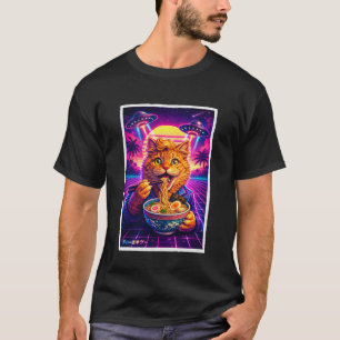T-shirt Chat Drôle Mème Rétro Synthwave 80s Graphique UFO 