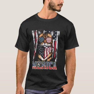 T-shirt Chat drôle Merica 4 juillet - Drapeau américain Me