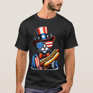 T-shirt Chat drôle patriotique hotdog USA drapeau américai