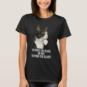 T-shirt Chat Drôle Pensif - Pousser Le Verre Manches Longu