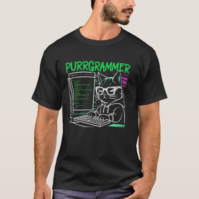 T-shirt Chat Drôle Programmeur Codeur Programmation Inform (Devant)