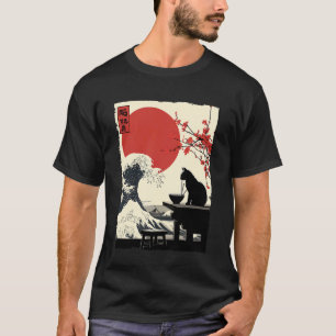 T-shirt Chat drôle Ramen Grande Vague d'Art Kanagawa