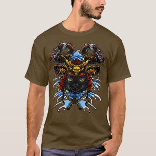 T-shirt Chat drôle Samurai katana Tattoo Graphique Ninja W