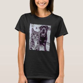 T-shirt Chat Drôle Selfie Avec Chien Rottweiler Heureux Me