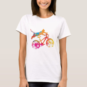 T-shirt Chat drôle sur un vélo en peinture.