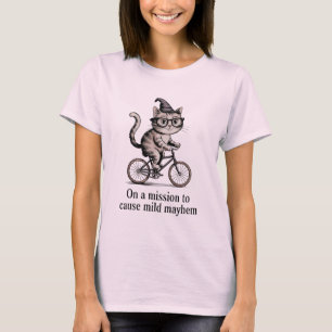 T-shirt Chat drôle sur vélo - Vintage Mischievous Kitty Ar