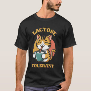 T-shirt Chat Drôle Tolérant au Lactose Buvant Rétro