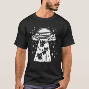 T-shirt Chat drôle UFO Mignon Kitty Espace Astronef Extrat