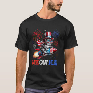 T-shirt Chat du 4 juillet à cheval sur une fusée avec des