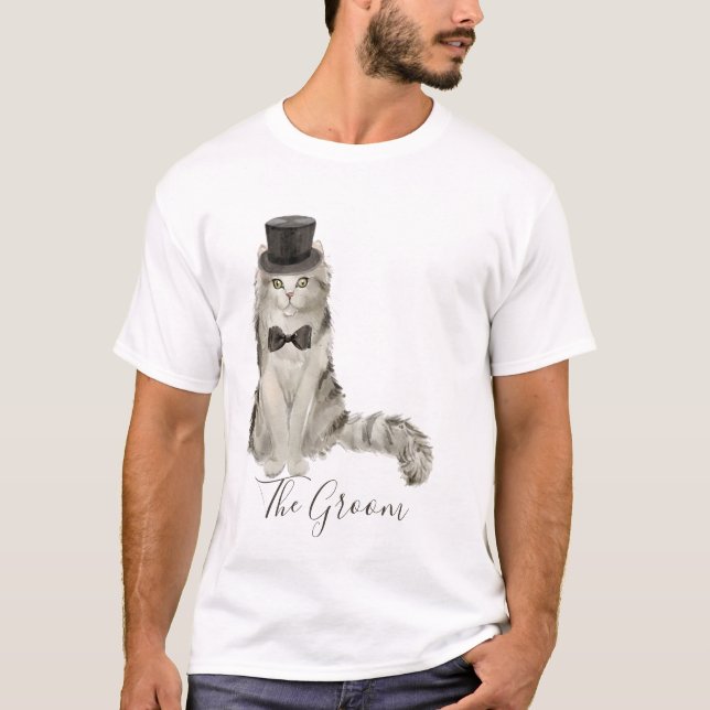 T-shirt Chat du marié floral aquarelle fantaisiste (Devant)