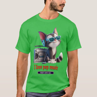 T-shirt chat écoutant de la musique pop fille