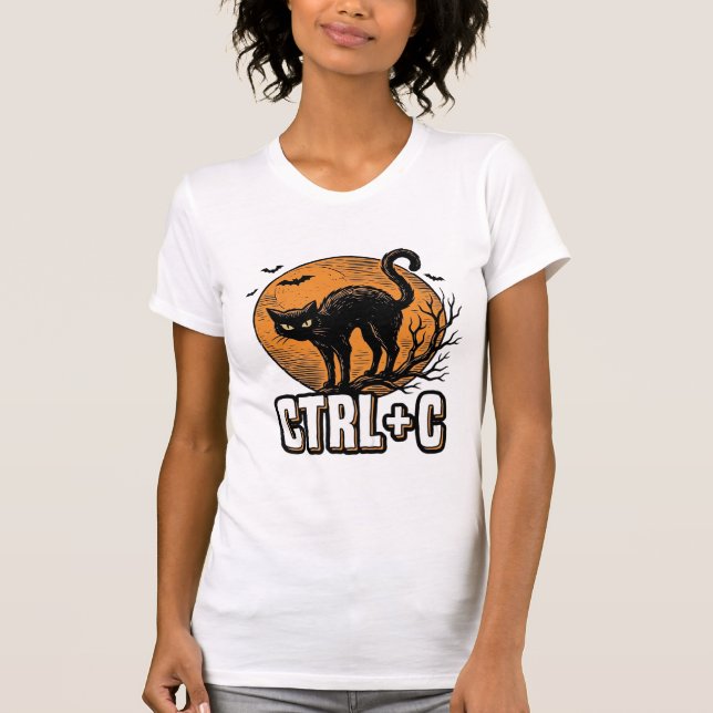 T-shirt Chat effrayant CTRL C Conception vectorielle Hallo (Devant)