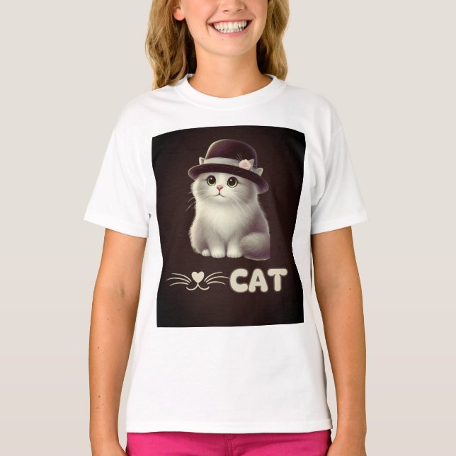 T-shirt Chat élégant avec Casquette - Cadeau parfait pour  (Devant)