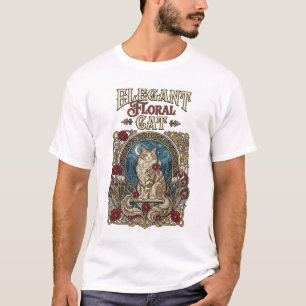 T-shirt Chat élégant floral Art nouveau vintage vecteur