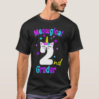 T-shirt Chat élève de 2e année Retour à l'école Caticorn L