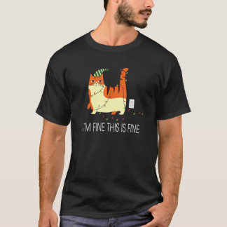 T-shirt Chat emmêlé dans les lumières de Noël Je vais bien