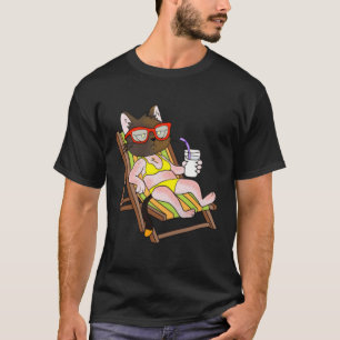T-shirt Chat En Bikini Sur Chaise De Plage En Train De Boi