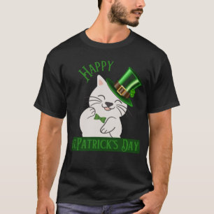 T-shirt Chat en Casquette vert avec trèfle st.Patrick's Da