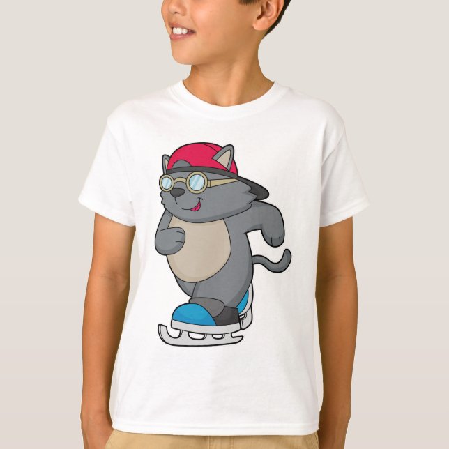T-shirt Chat en patinage sur glace avec patins sur glace (Devant)