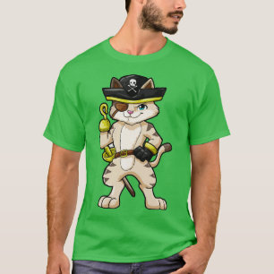 T-shirt Chat en pirate avec poignard et sabre