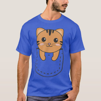 T-shirt Chat En Poche Chats Drôle En Poitrine Pocket Cute 