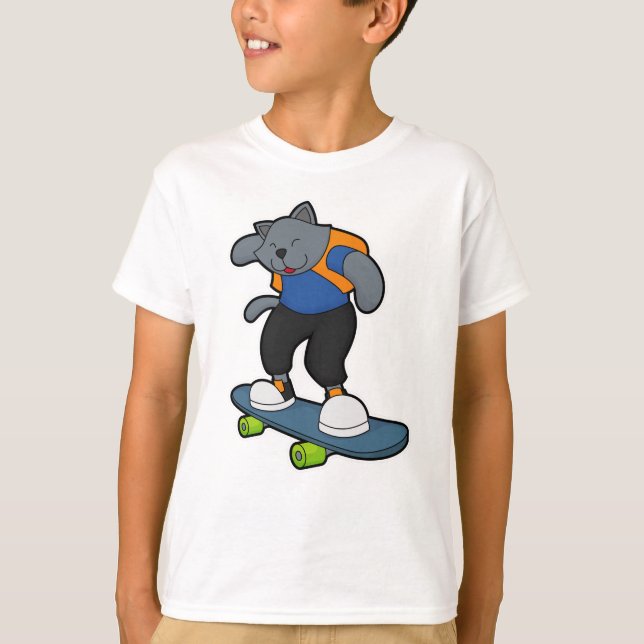 T-shirt Chat en Skateboard avec Skateboard (Devant)
