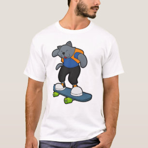 T-shirt Chat en Skateboard avec Skateboard