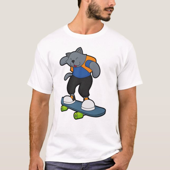 T-shirt Chat en Skateboard avec Skateboard (Devant)