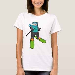 T-shirt Chat en Skier avec Ski