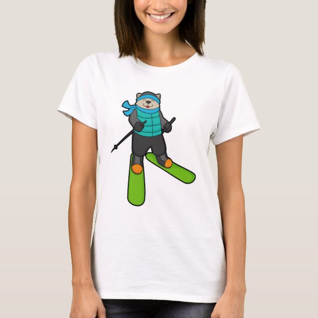 T-shirt Chat en Skier avec Ski (Devant)