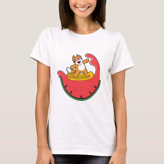 T-shirt Chat en surfeur avec pastèque (Devant)
