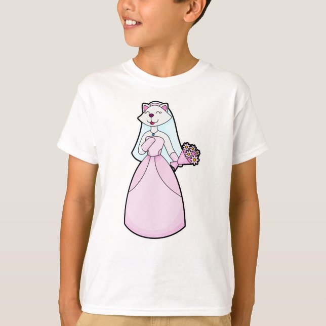 T-shirt Chat en tant que mariée avec un bouquet de fleurs (Devant)