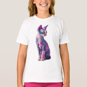 T-shirt Chat Enfant à Fourrure Rose et Bleue Bouclée Vibra