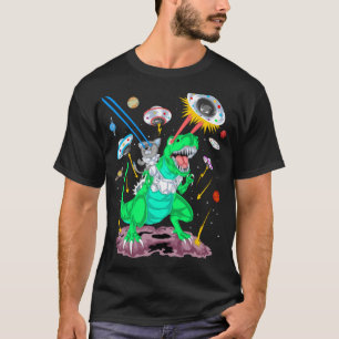 T-shirt chat équitation dinosaure