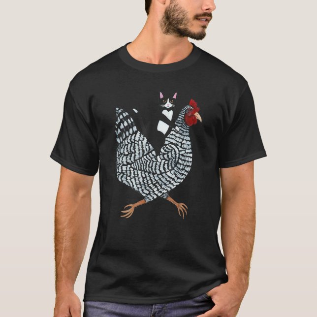 T-shirt Chat équitation poulet Tuxedo Chat sur un poulet (Devant)