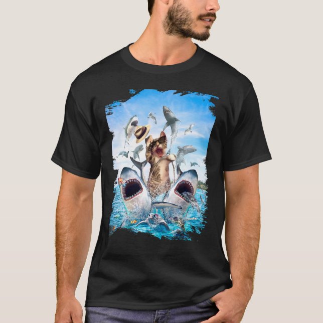 T-shirt Chat équitation Shark Beach Océan Chats Sharks Sun (Devant)