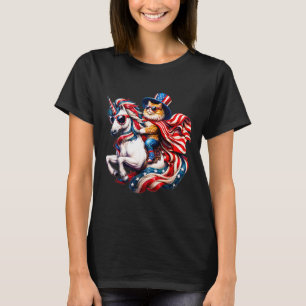 T-shirt Chat équitation Unicorn États-Unis Drapeau Patriot