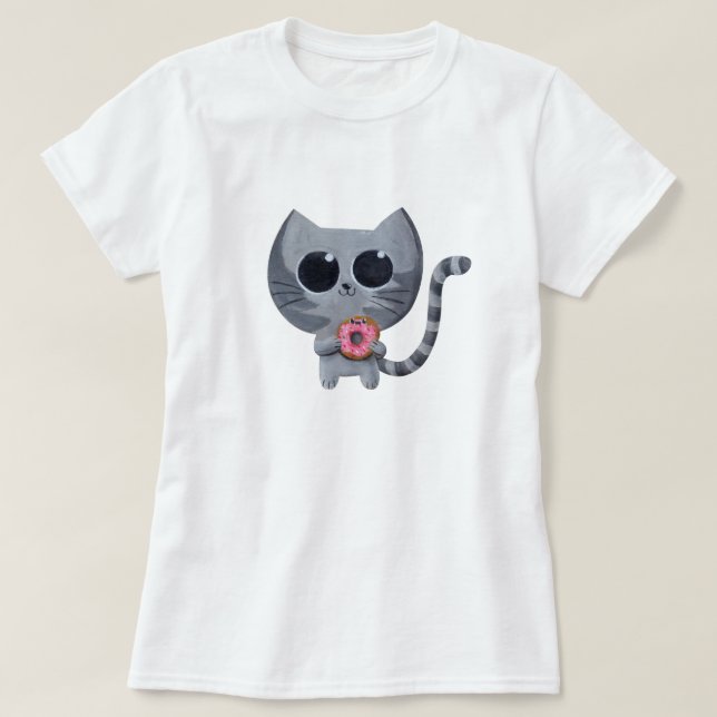 T-shirt Chat et beignet gris mignons (Design devant)